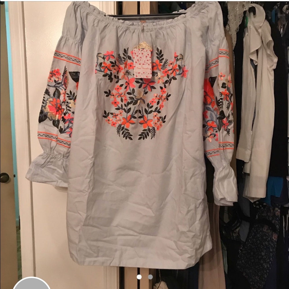 Small blue embroidery mini off shoulder dress